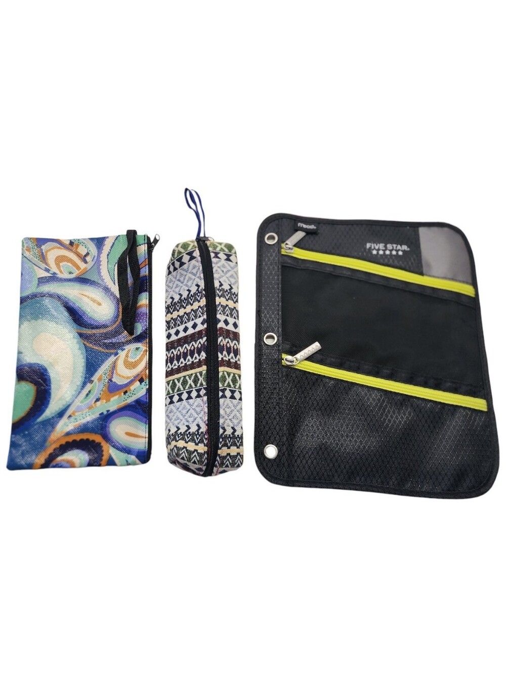 3pc Five Star & Patterned Pencil Pouches